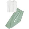 Arshiner Girls Clothes 2 Piece Outfits Drop Shoulder Sleeve Top and Wide Leg Pants Set Trendy Clothing Size 6-14(White-green)