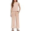 Arshiner Girls Clothing Set Casual Clothes Sleeveless Back Tank Crop Top and Wide-Leg Pants with Pocket 2 Piece Outfits 5-13Y(Champagne)