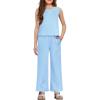 Arshiner Girls Clothing Set Casual Clothes Sleeveless Back Tank Crop Top and Wide-Leg Pants with Pocket 2 Piece Outfits 5-13Y(Light Blue)