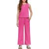 Arshiner Girls Clothing Set Casual Clothes Sleeveless Back Tank Crop Top and Wide-Leg Pants with Pocket 2 Piece Outfits 5-13Y(Rose Red)