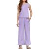 Arshiner Girls Clothing Set Casual Clothes Sleeveless Back Tank Crop Top and Wide-Leg Pants with Pocket 2 Piece Outfits 5-13Y(Violet)