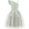 Arshiner Girls Dresses Summer One Shoulder Ruffle Sleeveless Formal Fancy Party Birthday Tulle Dress with Belted(Green Floral)