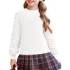 Arshiner Girls Puff Long Sleeve Shirts Ribbed Knit Cute Casual Crewneck Tops Blouse Tee(White)