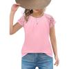Arshiner Girls Shirts Short Sleeves Lace Pleated Kids Summer Tops Casual Crewneck Blouses Tees(Pink)