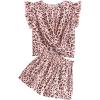 Arshiner Girls Shorts Sets 2 Pieces Outfits Twist Front Ruffle Sleeve T-Shirts and Shorts With Pockets Cute Clothes Sets(Pink Leopard Print)
