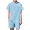 Arshiner Toddler Boys 2 Piece Set Short Sleeve Button Down Shirt and Shorts Vacation Texture Outfits with Pocket 2-8 Years(Light Blue)