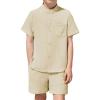 Arshiner Toddler Boys 2 Piece Set Short Sleeve Button Down Shirt and Shorts Vacation Texture Outfits with Pocket 2-8 Years(Light Khaki)