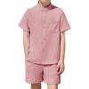 Arshiner Toddler Boys 2 Piece Set Short Sleeve Button Down Shirt and Shorts Vacation Texture Outfits with Pocket 2-8 Years(Light Pink)