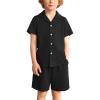Arshiner Toddler Boys 2 Piece Summer Outfits Waffle Knit Short Sleeve Button Down Shirt & Casual Shorts Sets Size 2-7(Black)