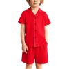 Arshiner Toddler Boys 2 Piece Summer Outfits Waffle Knit Short Sleeve Button Down Shirt & Casual Shorts Sets Size 2-7(Red)