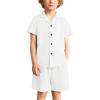 Arshiner Toddler Boys 2 Piece Summer Outfits Waffle Knit Short Sleeve Button Down Shirt & Casual Shorts Sets Size 2-7(White)