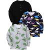 Arshiner Toddler Boys 3 Pack Long-Sleeve Henley T-Shirts Casual Cotton Graphic Shirt for 2-9 Years(Black/Black Print/Grey Print)