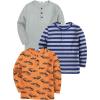 Arshiner Toddler Boys 3 Pack Long-Sleeve Henley T-Shirts Casual Cotton Graphic Shirt for 2-9 Years(Grey/Navy Blue Stripe/Orange Print)