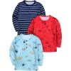 Arshiner Toddler Boys 3 Pack Long-Sleeve Henley T-Shirts Casual Cotton Graphic Shirt for 2-9 Years(Navy Stripe/Red Print/Light Blue Print)