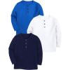 Arshiner Toddler Boys 3 Pack Long-Sleeve Henley T-Shirts Casual Cotton Graphic Shirt for 2-9 Years(Royal Blue/White/Navy)