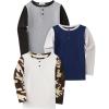 Arshiner Toddler Boys 3 Pack Long-Sleeve Henley T-Shirts Casual Cotton Graphic Shirt for 2-9 Years(White/Gray/Blue)