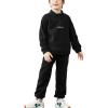 Arshiner Toddler Boys Letter Embroidery Half Zip Sweatshirt & Pants Set Fuzzy Fleece Fall Winter Outfits 2~6 Years(Black)