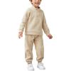 Arshiner Toddler Boys Letter Embroidery Half Zip Sweatshirt & Pants Set Fuzzy Fleece Fall Winter Outfits 2~6 Years(Khaki)