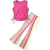 Arshiner Toddler Girl Clothes 2 Piece Outfits Side Adjustable Drawstrings Tank Tops and Flare Leggings Pant Set(Hot Pink Strips)