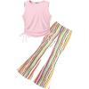 Arshiner Toddler Girl Clothes 2 Piece Outfits Side Adjustable Drawstrings Tank Tops and Flare Leggings Pant Set(Pink Stripe)