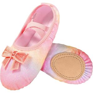 Arshiner Ballet Shoes for Girls Canvas Ballet Slippers Dance Shoes with Elastic Band for Toddler/Little Kid/Big Kid(Shiny Rainbow)