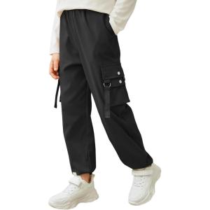 Arshiner Boys Cargo Joggers Pants Kids Elastic Waist Casual Pants Lightweight School Pants with 4 Pockets 5-12 Years(Black)