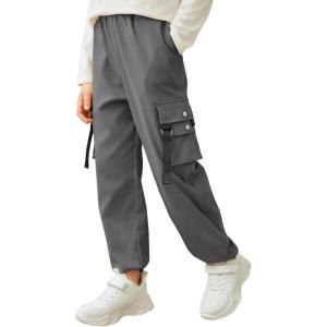 Arshiner Boys Cargo Joggers Pants Kids Elastic Waist Casual Pants Lightweight School Pants with 4 Pockets 5-12 Years(Dark Grey)