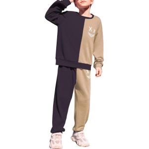 Arshiner Boys Cartoon Face Print Two Tone Crewneck Sweatshirt and Pants Set Tracksuits Outfits Size (2T – 7-8)(Black & Brown)