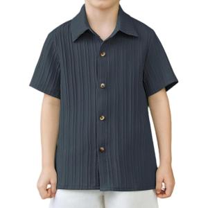 Arshiner Boys Casual Short Sleeve Button Down Shirt Fashion Textured Summer Beach Shirt 3-13 Years Old(Dusty Blue)