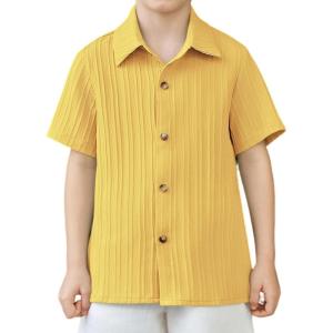 Arshiner Boys Casual Short Sleeve Button Down Shirt Fashion Textured Summer Beach Shirt 3-13 Years Old(Yellow)