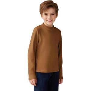 Arshiner Boys Long Sleeve Turtleneck T-Shirt Solid Color Warm Tee Tops Casual Thermal Pullover for Kids 5-12 Years(Brown)