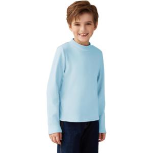 Arshiner Boys Long Sleeve Turtleneck T-Shirt Solid Color Warm Tee Tops Casual Thermal Pullover for Kids 5-12 Years(Light Blue)