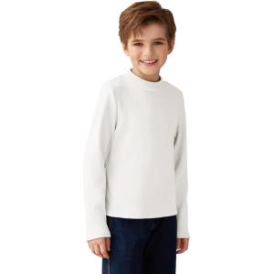 Arshiner Boys Long Sleeve Turtleneck T-Shirt Solid Color Warm Tee Tops Casual Thermal Pullover for Kids 5-12 Years(White)