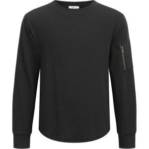 Arshiner Boy’s Loose Long Sleeve Solid/Tie-Dyed Print Curve Hem T Shirt for 5-12 Years(Black)