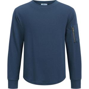 Arshiner Boy’s Loose Long Sleeve Solid/Tie-Dyed Print Curve Hem T Shirt for 5-12 Years(Navy Blue)