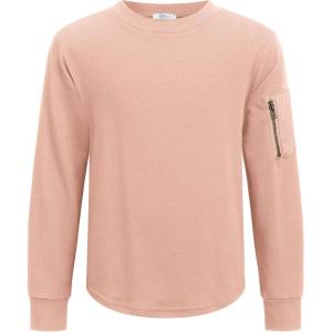 Arshiner Boy’s Loose Long Sleeve Solid/Tie-Dyed Print Curve Hem T Shirt for 5-12 Years(Pink)