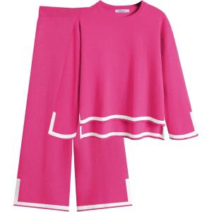 Arshiner Girl’s 2 Piece Outfits Long Sleeve Knit Pullover Sweater Tops Wide Leg Pants Casual Fall Sets Tracksuits(Rose Red)