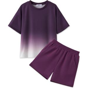 Arshiner Girls 2 Piece Outfits Summer Clothes Short Sleeve Tops and Short with Pockets Kids Fashion Clothing Sets(Purple)