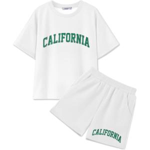 Arshiner Girls 2 Piece Outfits Summer Clothes Short Sleeve Tops and Short with Pockets Kids Fashion Clothing Sets(White)