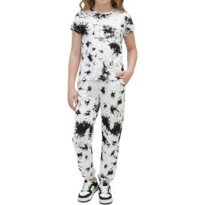 Arshiner Girls Clothes 2 Piece Summer Outfits Drop Shoulder Top Pullover Sweatpants Jogger Set Sweatsuits Tracksuits 6-14Y(Black and White)