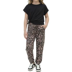 Arshiner Girls Clothes 2 Piece Summer Outfits Drop Shoulder Top Pullover Sweatpants Jogger Set Sweatsuits Tracksuits 6-14Y(Leopard)