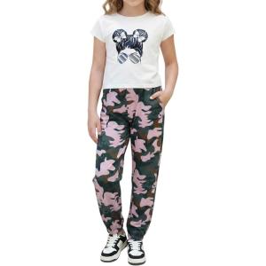 Arshiner Girls Clothes 2 Piece Summer Outfits Drop Shoulder Top Pullover Sweatpants Jogger Set Sweatsuits Tracksuits 6-14Y(Pink Camo)