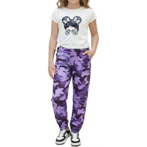 Arshiner Girls Clothes 2 Piece Summer Outfits Drop Shoulder Top Pullover Sweatpants Jogger Set Sweatsuits Tracksuits 6-14Y(Purple Camo)