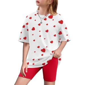 Arshiner Girls Clothes Summer 2 Piece Outfits Drop Shoulder T-Shirts and Biker Shorts Kids Fashion Clothing Sets(Red)
