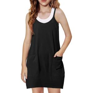 Arshiner Girls Dress with Shorts Casual Summer Spaghetti Straps One Piece Romper Dresses with Pockets for Kid 5-15 Y(Black)