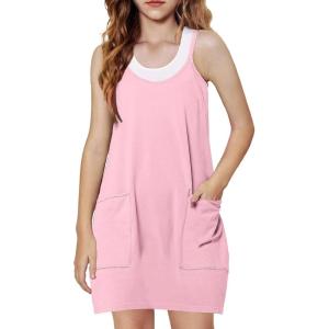 Arshiner Girls Dress with Shorts Casual Summer Spaghetti Straps One Piece Romper Dresses with Pockets for Kid 5-15 Y(Light Pink)