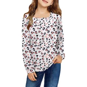 Arshiner Girls Shirt Casual Square Neck Long Sleeve Shirts Fall Winter Tunic Tops For Girls 5-12 Years(Cute Heart)