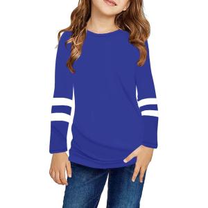 Arshiner Girls Shirts Cotton Casual Basic Long Sleeve Crewneck Color Block Tunic Tee Tops Blouse(Dark Brown)