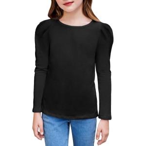 Arshiner Girls Shirts Puff Long Sleeve Shirts Casual Crewneck Tops Tunic Blouse(Black)