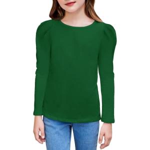 Arshiner Girls Shirts Puff Long Sleeve Shirts Casual Crewneck Tops Tunic Blouse(Green)